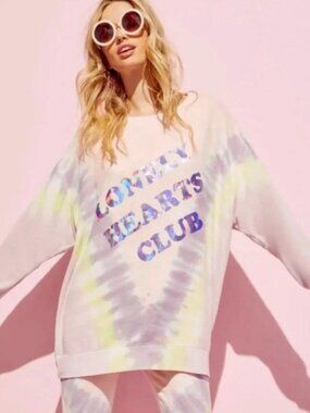 Wildfox Lonely Hearts Club Roadtrip Tie-Dye Oversized Sweatshirt NWT $128 XS